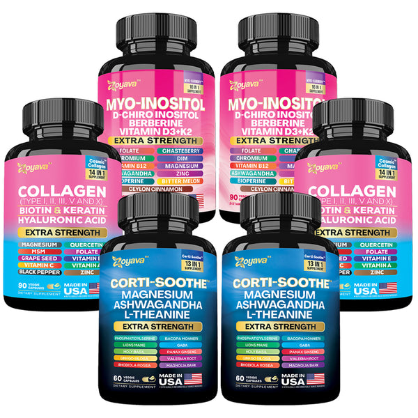 She Shines Set - Zoyava Ultimate Women's All-in-One Supplement with Corti-Soothe, Myo-Inositol, Collagen & Extra Strength Ingredients
