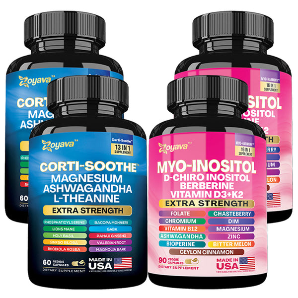 Zoyava Soothe and Smooth Bundle: Cortisol 60 and Myo-Inositol 90 Capsules Supplement Bundle