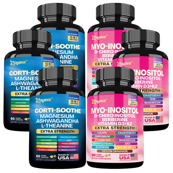 Zoyava Soothe and Smooth Bundle: Cortisol 60 and Myo-Inositol 90 Capsules Supplement Bundle