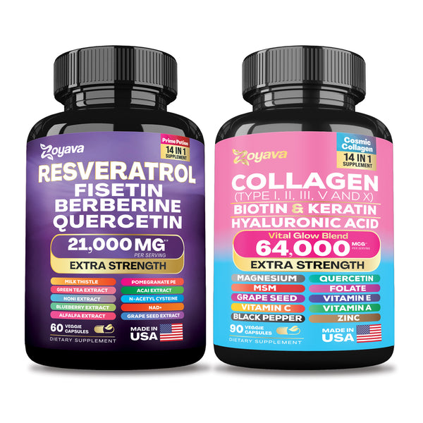 Radiant Revival Bundle: Cosmic Collagen Beauty Complex 64,000MCG & Revitalize Resveratrol 21,000MG