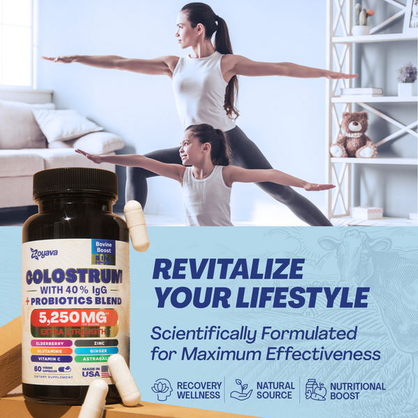Highly Potent Bovine Colostrum Capsules - 5250 MG with 40% IgG & Probiotics for Immunity, Gut Health, and General Wellness