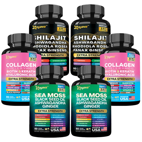 Vitality & Radiance Trio: Sea Moss Magic, Shilajit Power, & Cosmic Collagen Complex