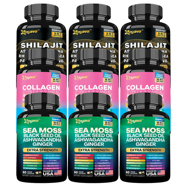 Vitality & Radiance Trio: Sea Moss Magic, Shilajit Power, & Cosmic Collagen Complex