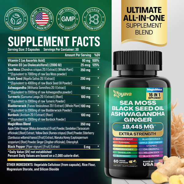 Vitality Fusion Duo: Highly Potent Bovine Colostrum Capsules 5250MG & Sea Moss 16-in-1 Magic Moss Super Blend Capsules 19,445MG