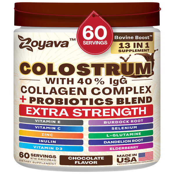 Zoyava Colostrum Powder – 40% IgG, 13-in-1 Extra Strength Formula with Collagen, Probiotics & Immune Support