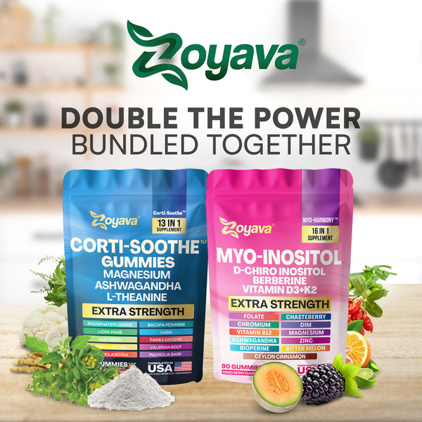 Total Mind & Body Harmony Bundle – Myo-Harmony 16-in-1 + Ultimate Corti-Soothe Stress Relief – 150 Gummies