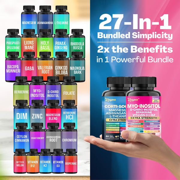 Zoyava Soothe and Smooth Bundle: Cortisol 60 and Myo-Inositol 90 Capsules Supplement Bundle