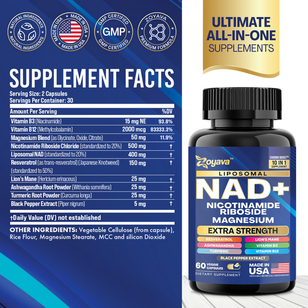 10-in-1 NAD+ Anti-Aging & Wellness Capsules – Skin, Immunity, Longevity & More