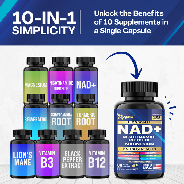10-in-1 NAD+ Anti-Aging & Wellness Capsules – Skin, Immunity, Longevity & More