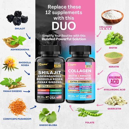 Empower Beauty & Vitality: Shilajit ShilaStrength Blend & Cosmic Collagen Fusion