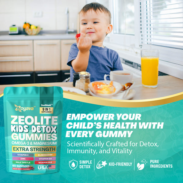 Zoyava Zeolite Kids Detox Gummies Mixed Berry Flavored All-in-One 60 Gummies for Detox, Immunity, and Overall Wellness