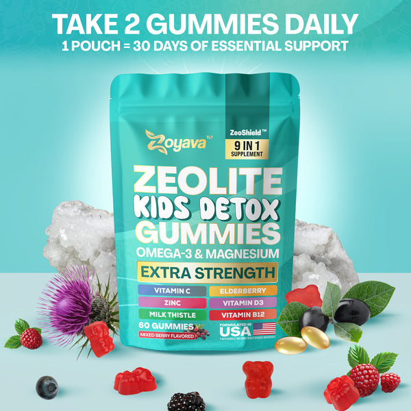 Zoyava Zeolite Kids Detox Gummies Mixed Berry Flavored All-in-One 60 Gummies for Detox, Immunity, and Overall Wellness
