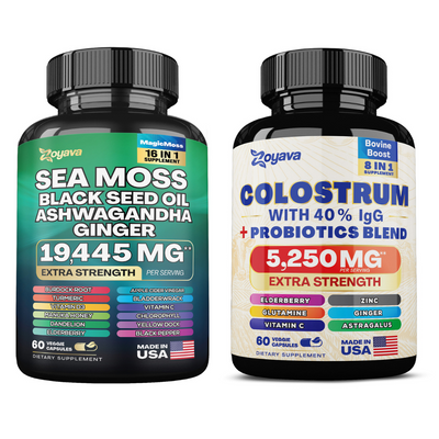 Vitality Fusion Duo: Highly Potent Bovine Colostrum Capsules 5250MG & Sea Moss 16-in-1 Magic Moss Super Blend Capsules 19,445MG